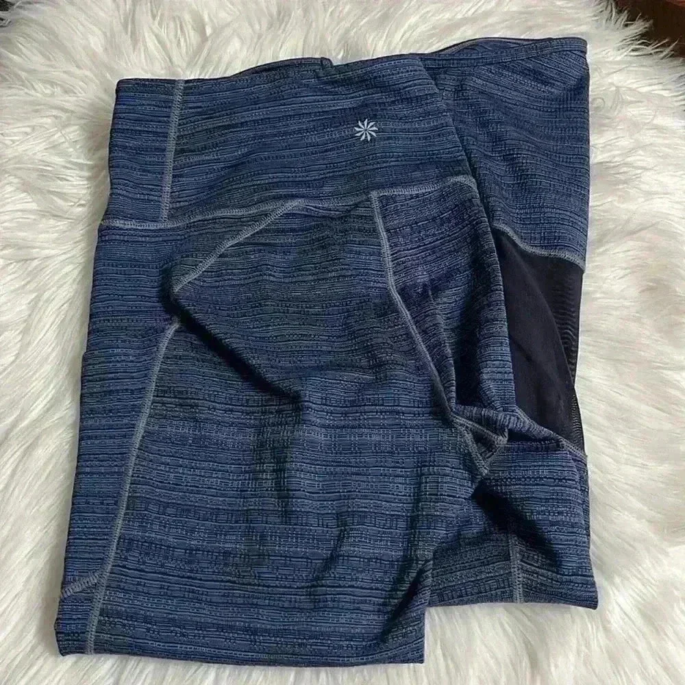 ATHLETA High Rise Capri Legging Blue Jacquard Mesh